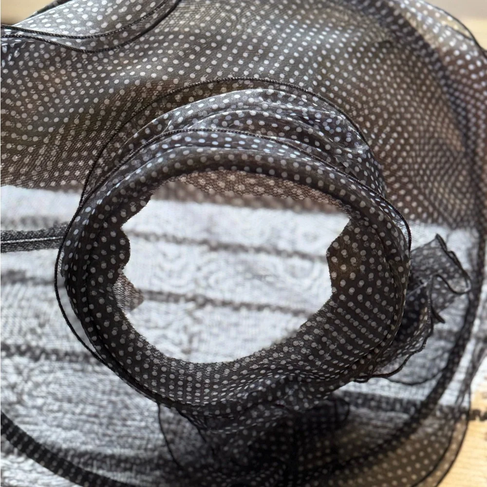 Betmar Black Sheer Polka Dot Hat with Bow - Picture 3 of 4